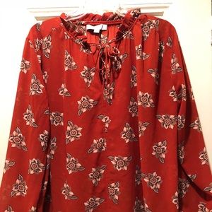 LOFT Blouse with ruffle collar & bow. Size Large